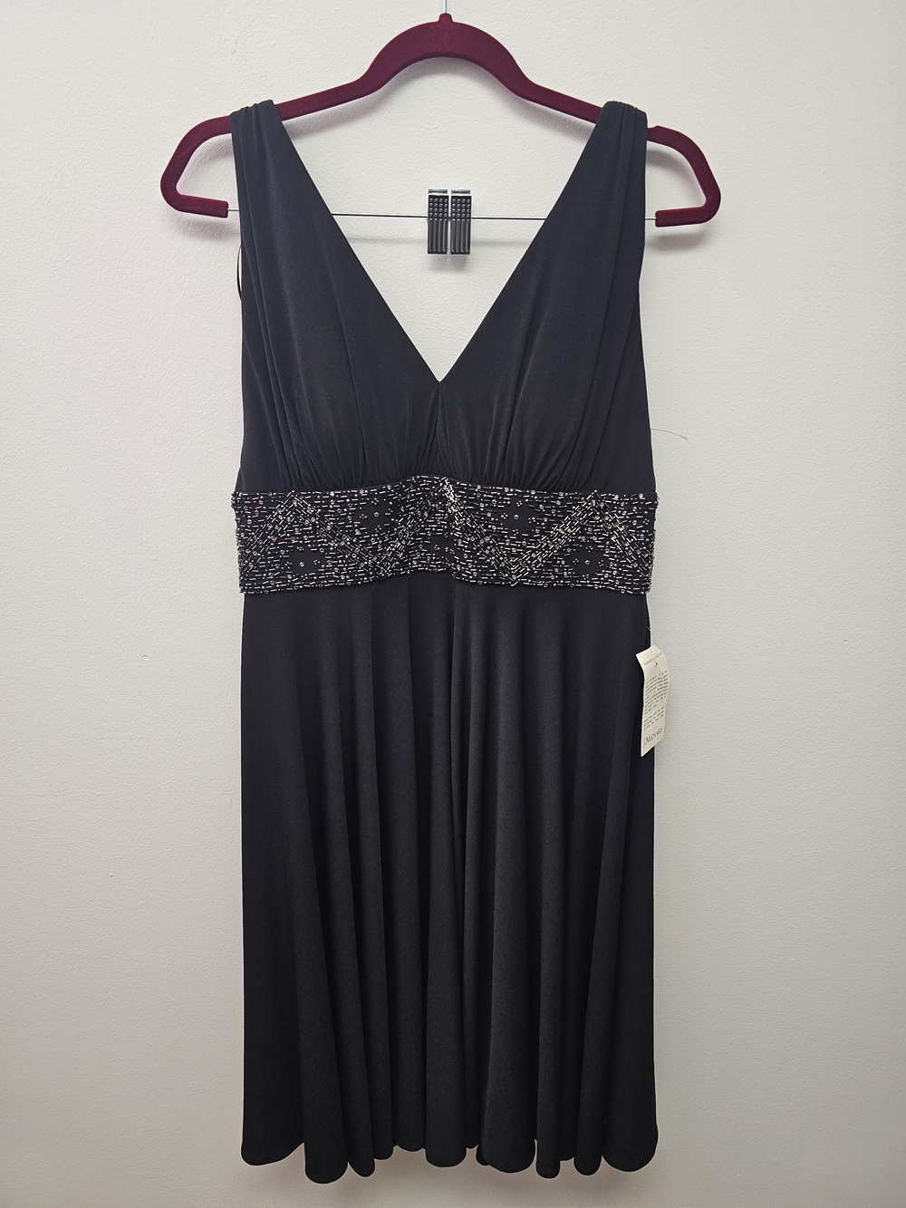 JS Collections Black Sleeveless V-Neck Midi Dress with Beaded Waistband
